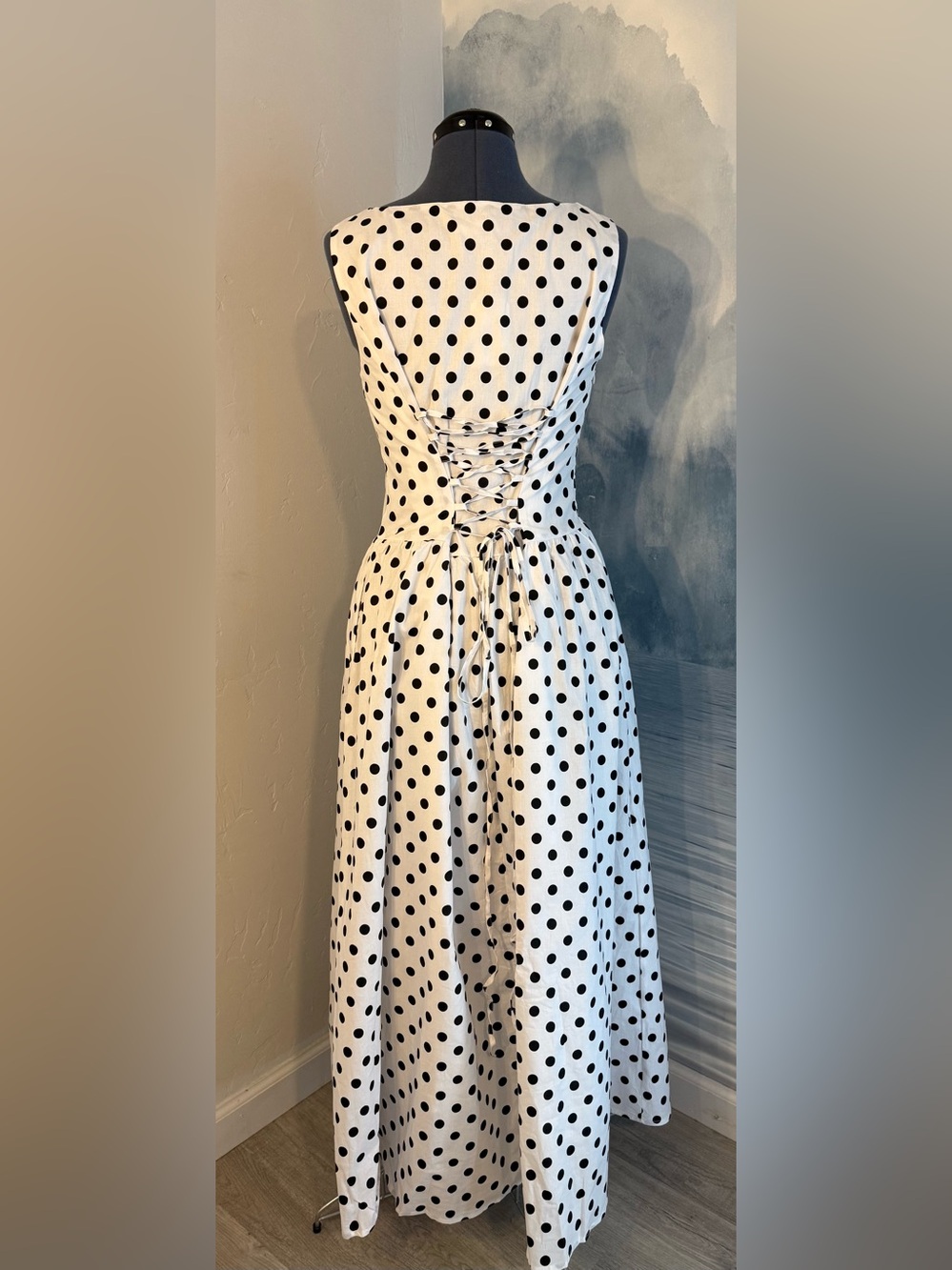 Polka Dot Sleeveless Midi Dress in Black & White #259 - Picture 4 of 13